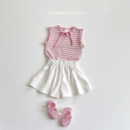 【PREORDER受付終了、ご希望はお問い合わせください。】76.Ribbon Hole Stripe Sleeveless Top