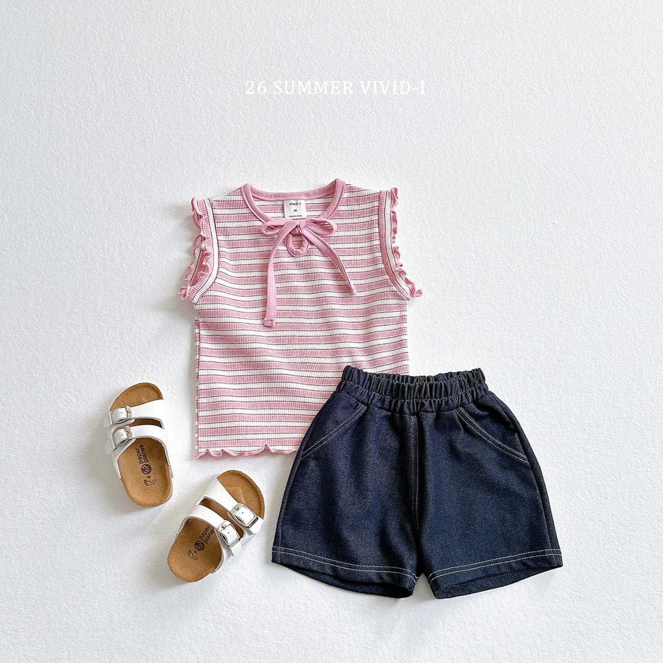 【PREORDER受付終了、ご希望はお問い合わせください。】76.Ribbon Hole Stripe Sleeveless Top