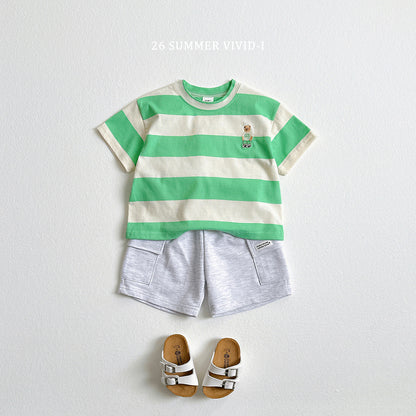 【PREORDER受付終了、ご希望はお問い合わせください。】60.Big Stripe Bear Embroidery ShortSleeve Tee