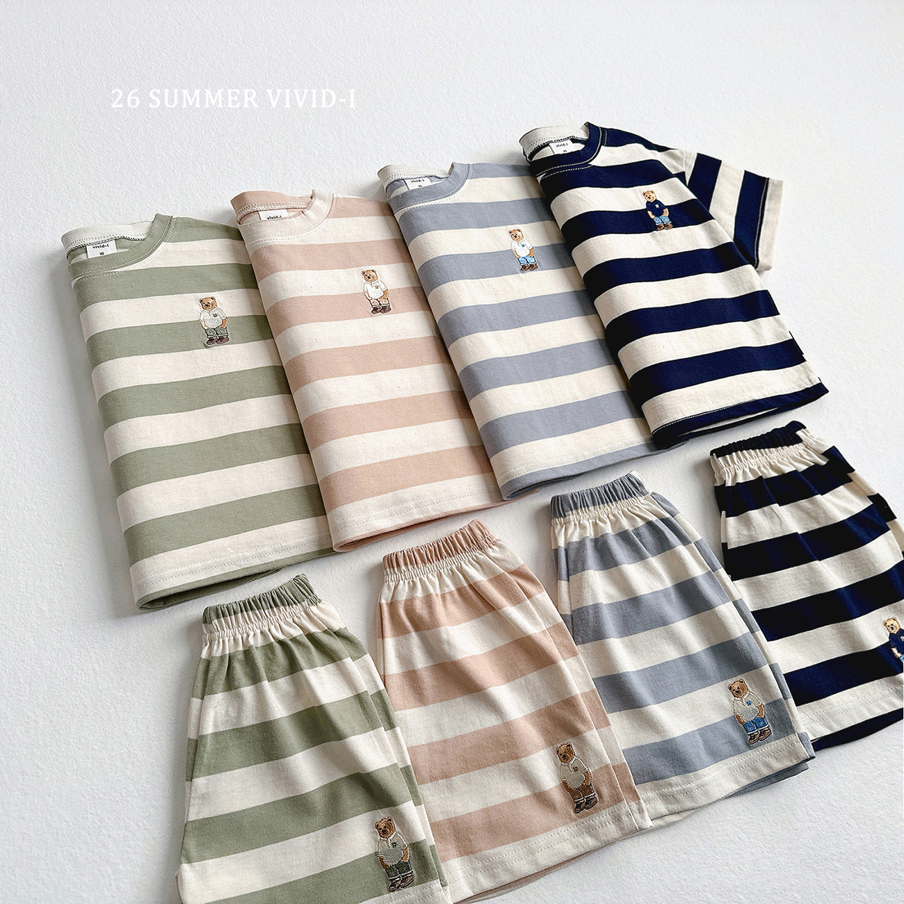 【PREORDER受付終了、ご希望はお問い合わせください。】94.Bear Embroidery Stripe ShortSleeve Set
