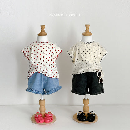 【PREORDER受付終了、ご希望はお問い合わせください。】83.Strawberry Dot Flare Tee