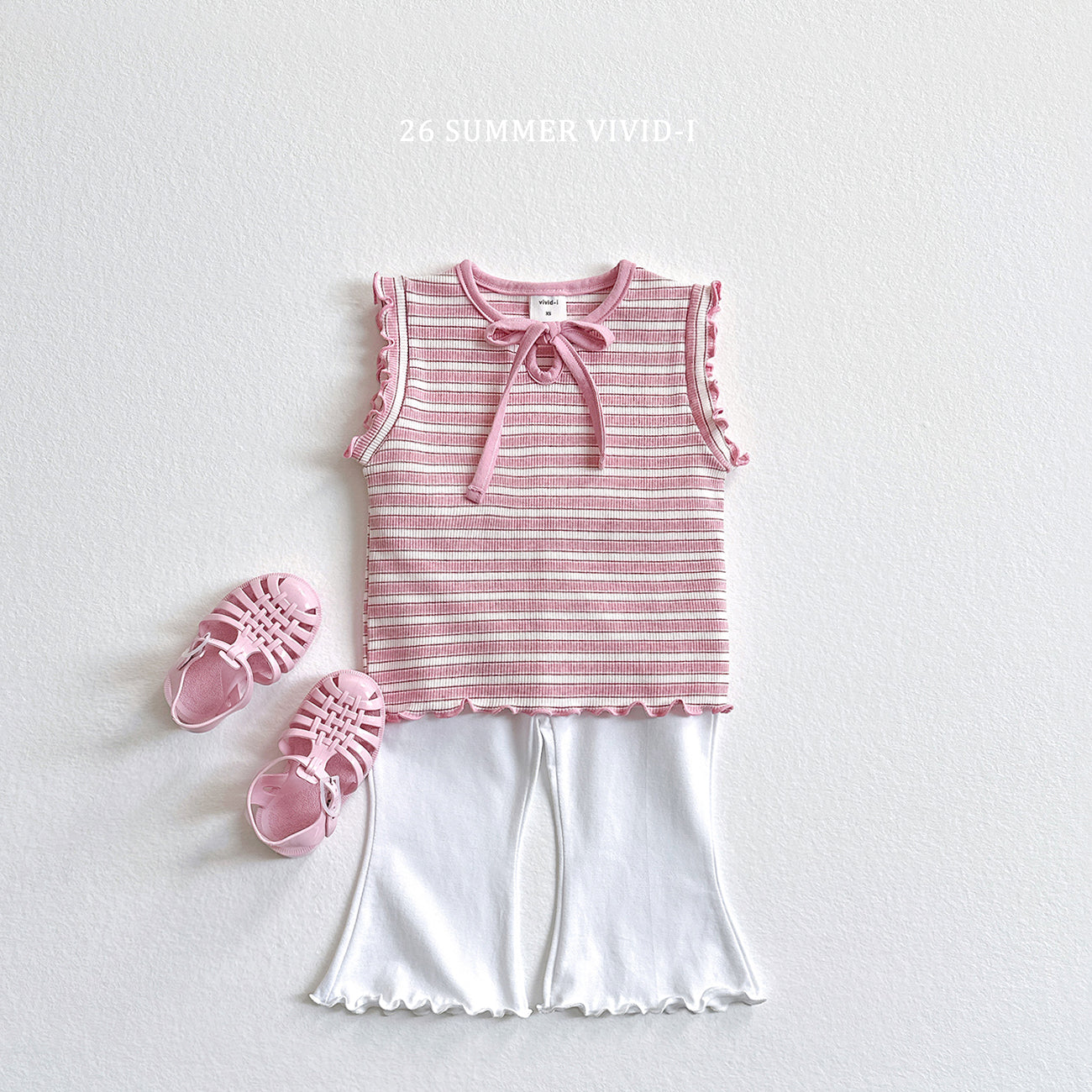 【PREORDER受付終了、ご希望はお問い合わせください。】76.Ribbon Hole Stripe Sleeveless Top