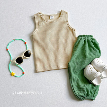 【PREORDER受付終了、ご希望はお問い合わせください。】84.[Set] Stripe Rib Sleeveless Top