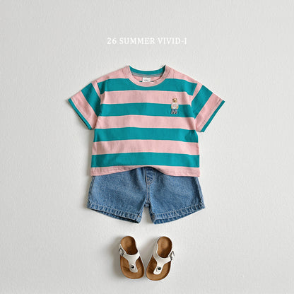 【PREORDER受付終了、ご希望はお問い合わせください。】60.Big Stripe Bear Embroidery ShortSleeve Tee