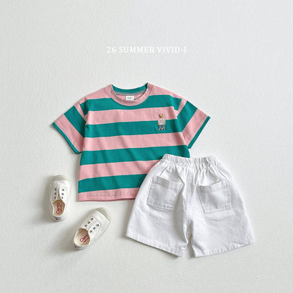 【PREORDER受付終了、ご希望はお問い合わせください。】60.Big Stripe Bear Embroidery ShortSleeve Tee