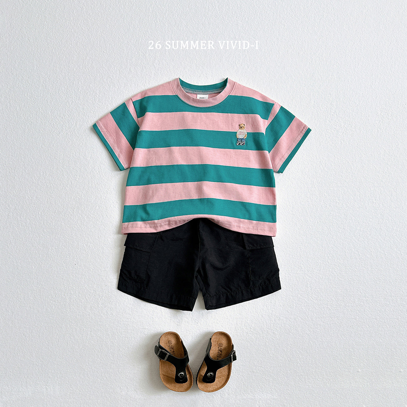 【PREORDER受付終了、ご希望はお問い合わせください。】60.Big Stripe Bear Embroidery ShortSleeve Tee