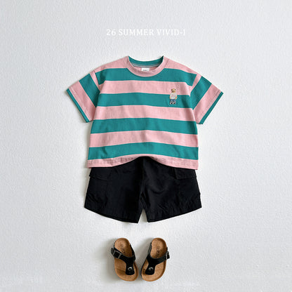 【PREORDER受付終了、ご希望はお問い合わせください。】60.Big Stripe Bear Embroidery ShortSleeve Tee