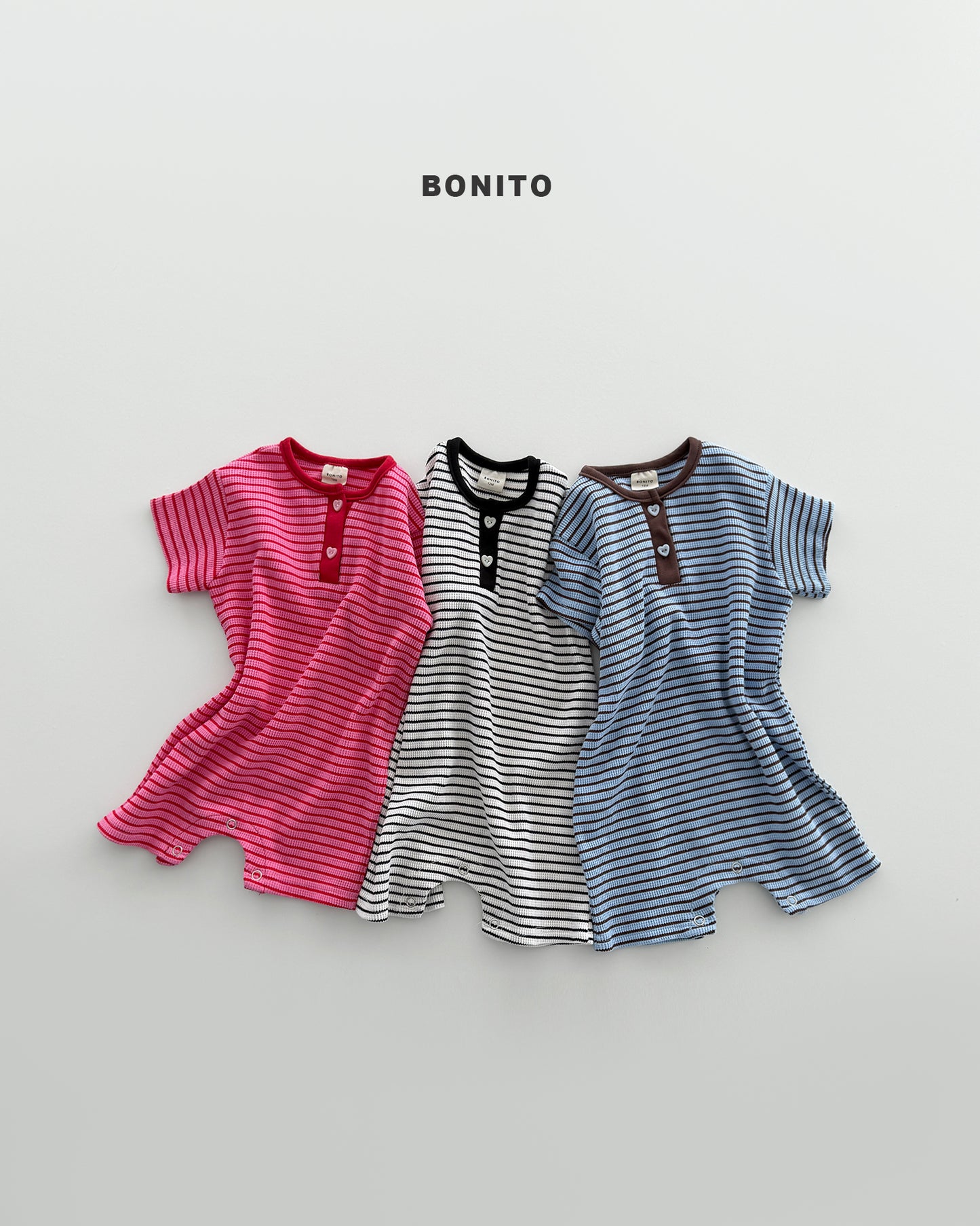 【期間限定 PRE-ODER】9.Bébé Summer Waffle Stripe Henley Suit
