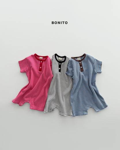 【期間限定 PRE-ODER】9.Bébé Summer Waffle Stripe Henley Suit