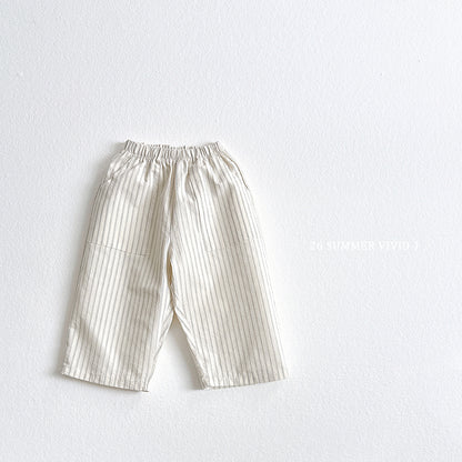 【PREORDER受付終了、ご希望はお問い合わせください。】5.9分丈 Stripe Linen Pants