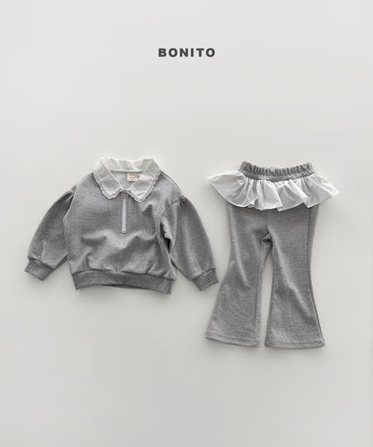 61.Shirring Collar Zip-Up Set