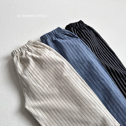 【PREORDER受付終了、ご希望はお問い合わせください。】5.9分丈 Stripe Linen Pants