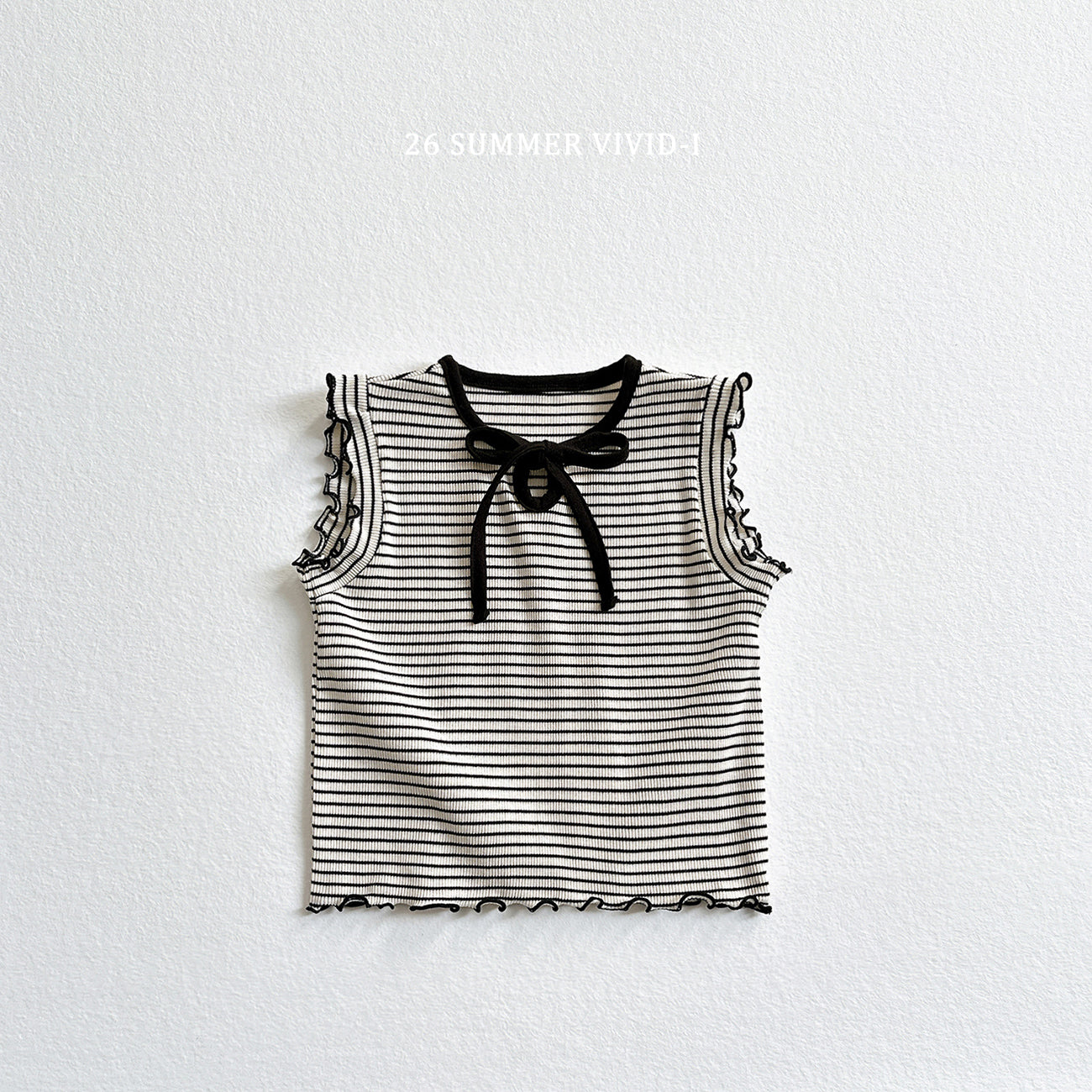 【PREORDER受付終了、ご希望はお問い合わせください。】76.Ribbon Hole Stripe Sleeveless Top
