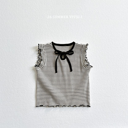 【PREORDER受付終了、ご希望はお問い合わせください。】76.Ribbon Hole Stripe Sleeveless Top