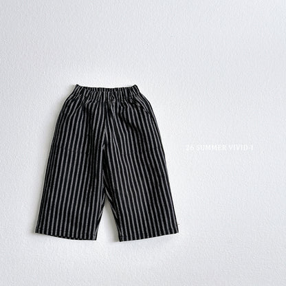 【PREORDER受付終了、ご希望はお問い合わせください。】5.9分丈 Stripe Linen Pants