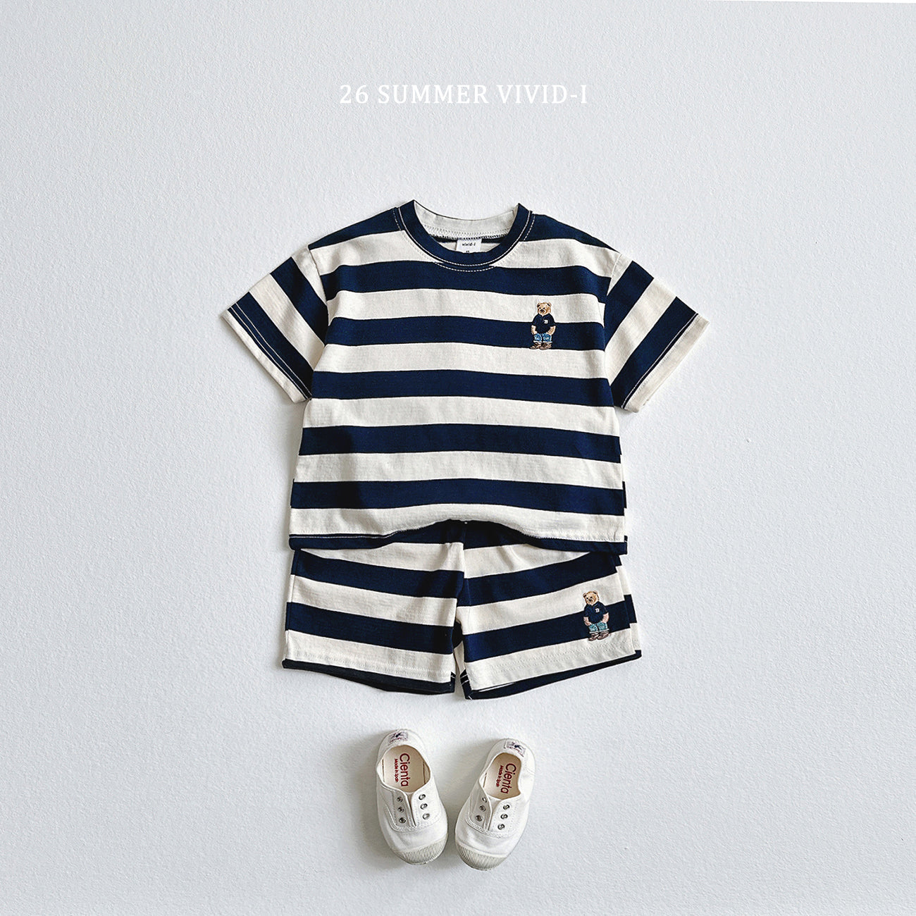 【PREORDER受付終了、ご希望はお問い合わせください。】94.Bear Embroidery Stripe ShortSleeve Set