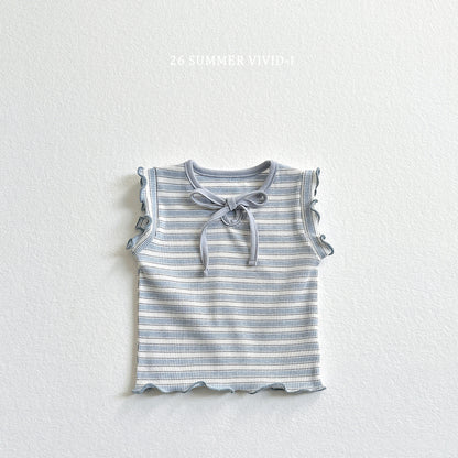 【PREORDER受付終了、ご希望はお問い合わせください。】76.Ribbon Hole Stripe Sleeveless Top