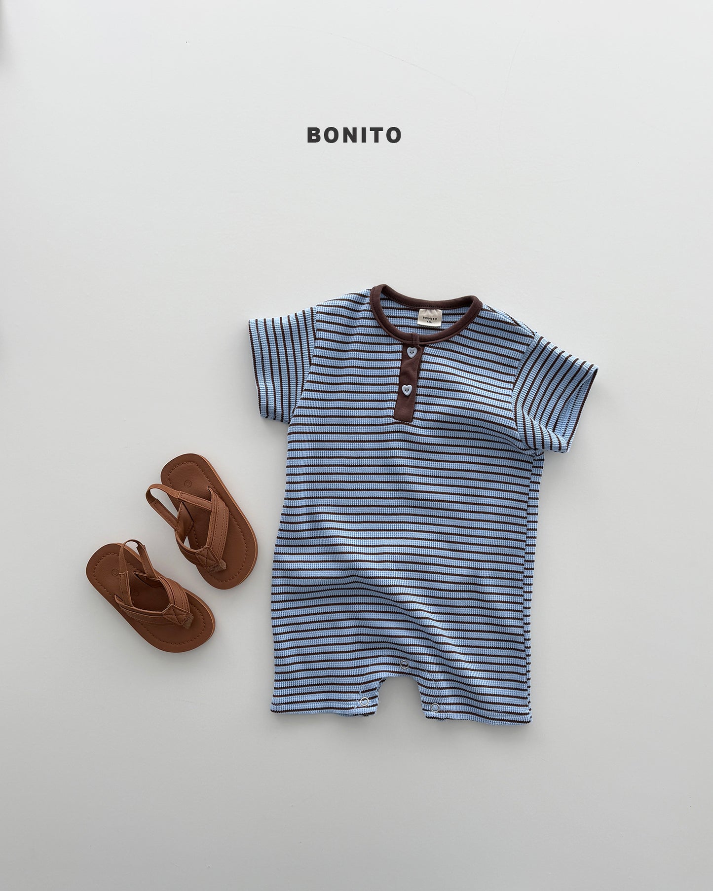 【期間限定 PRE-ODER】9.Bébé Summer Waffle Stripe Henley Suit