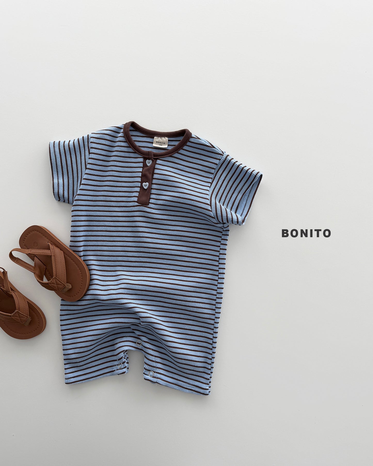 【期間限定 PRE-ODER】9.Bébé Summer Waffle Stripe Henley Suit
