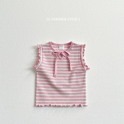【PREORDER受付終了、ご希望はお問い合わせください。】76.Ribbon Hole Stripe Sleeveless Top