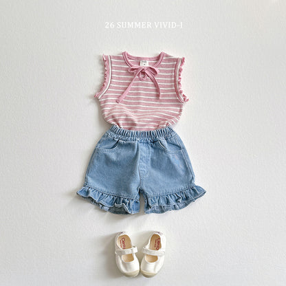 【PREORDER受付終了、ご希望はお問い合わせください。】12.Frill NonFade Denim Shorts