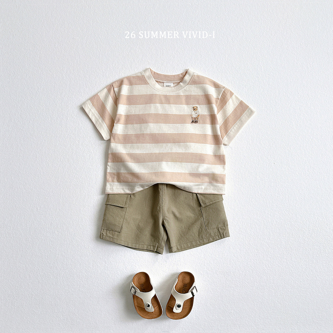 【PREORDER受付終了、ご希望はお問い合わせください。】94.Bear Embroidery Stripe ShortSleeve Set