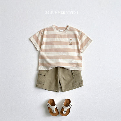 【PREORDER受付終了、ご希望はお問い合わせください。】94.Bear Embroidery Stripe ShortSleeve Set