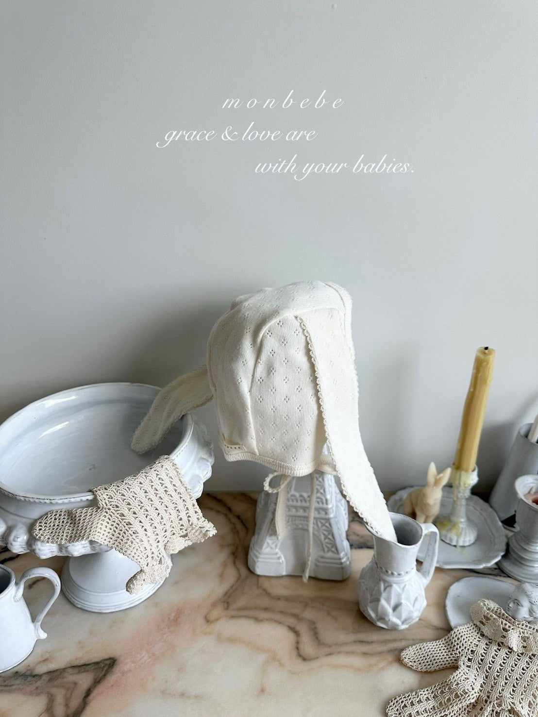 【PRE-ODER〆8.9(sun)】07. Jacquard Cotton Bunny Bonnet | monbebe