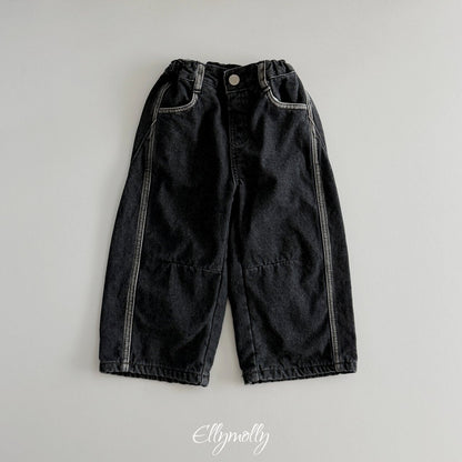 ［ellymolly］linework fleece denim pants