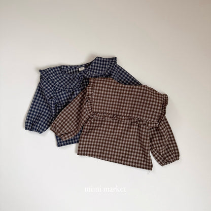 ［mimimarket］check frill collar blouse