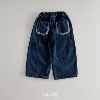 ［ellymolly］linework fleece denim pants