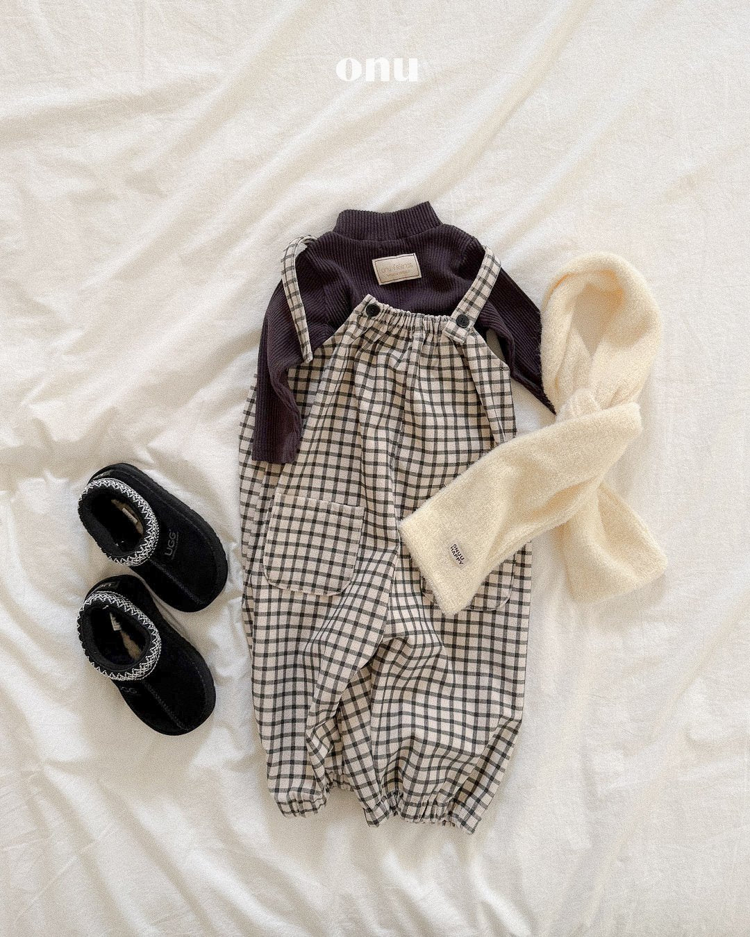 ［ONU］check shirring overall