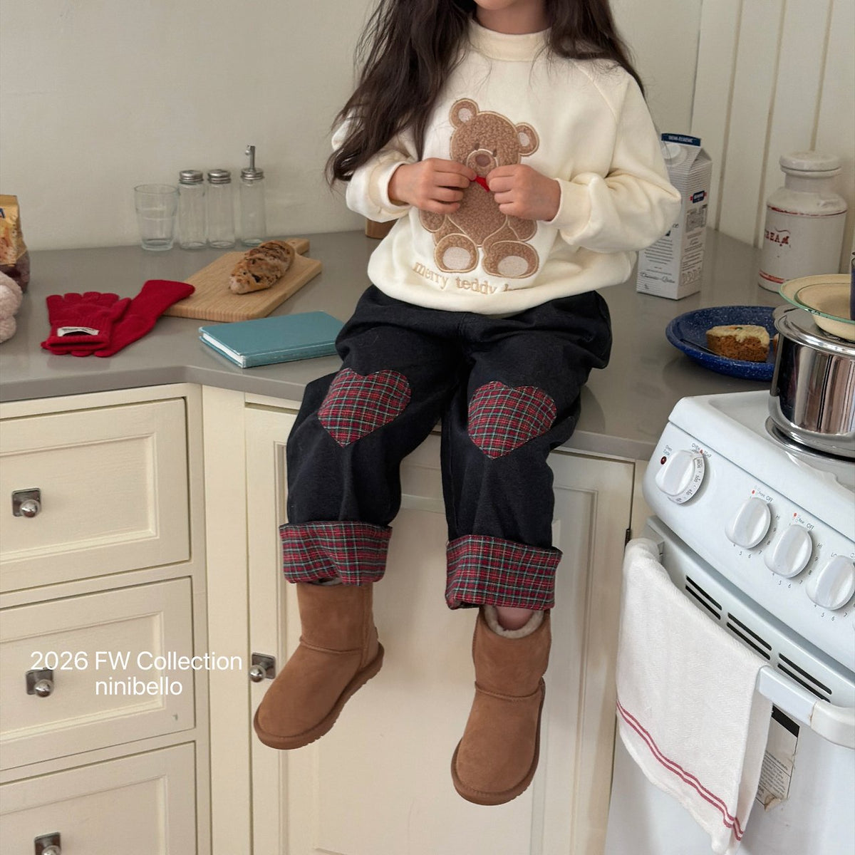 ［ninibello］teddy bear raglan sweatshirt