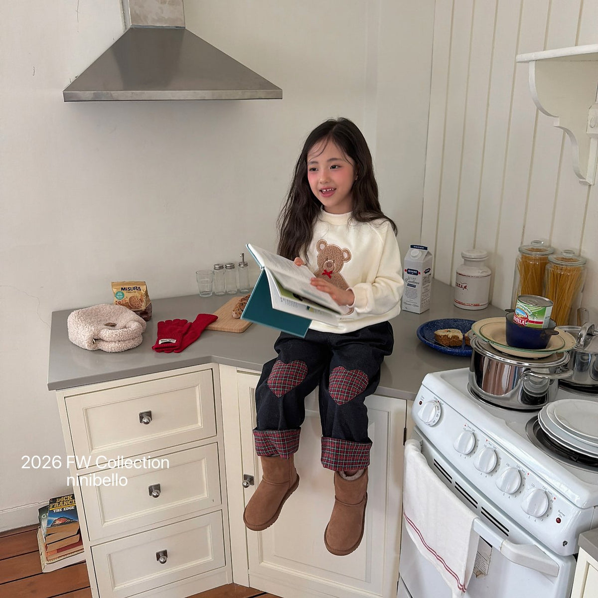 ［ninibello］teddy bear raglan sweatshirt