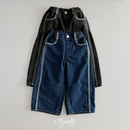 ［ellymolly］linework fleece denim pants