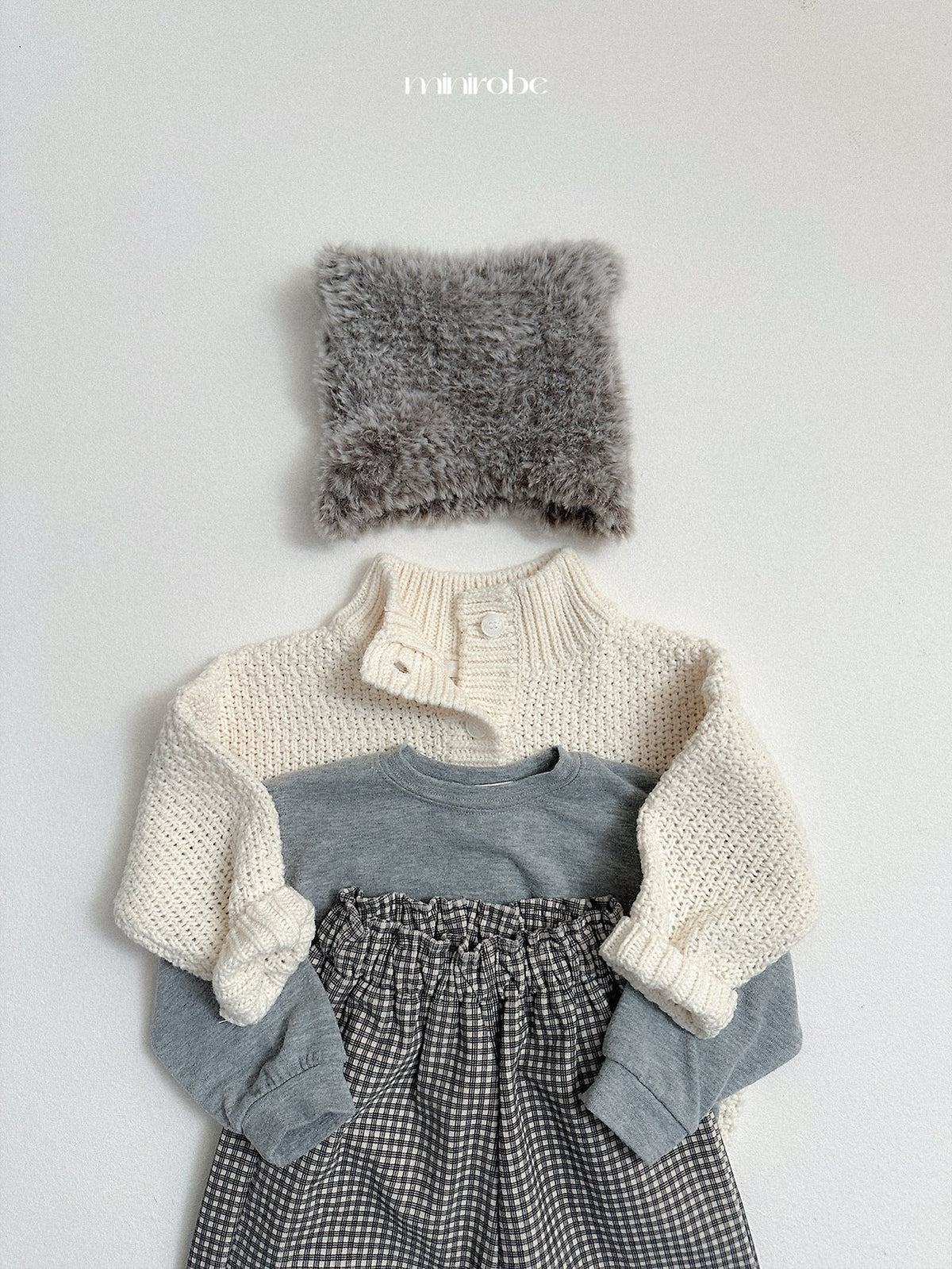 ［minirobe］waffle high-neck cardigan