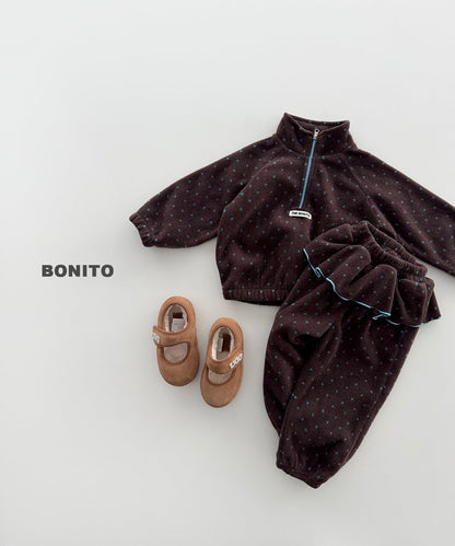 ［BONITO］dot frill half zip set