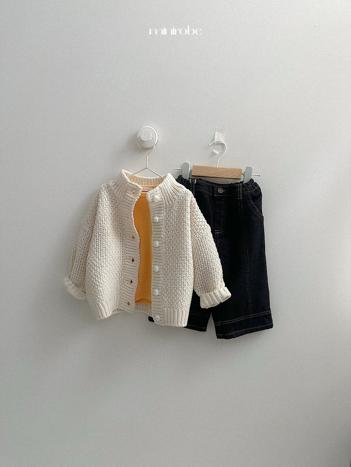 ［minirobe］waffle high-neck cardigan