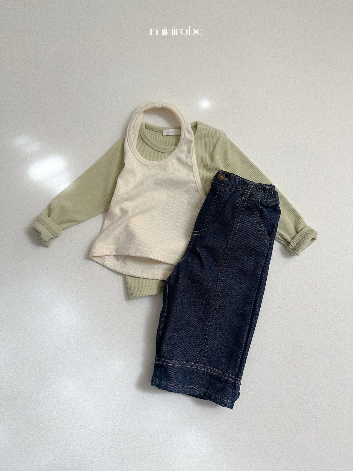 ［minirobe］non-fade panel denim pants