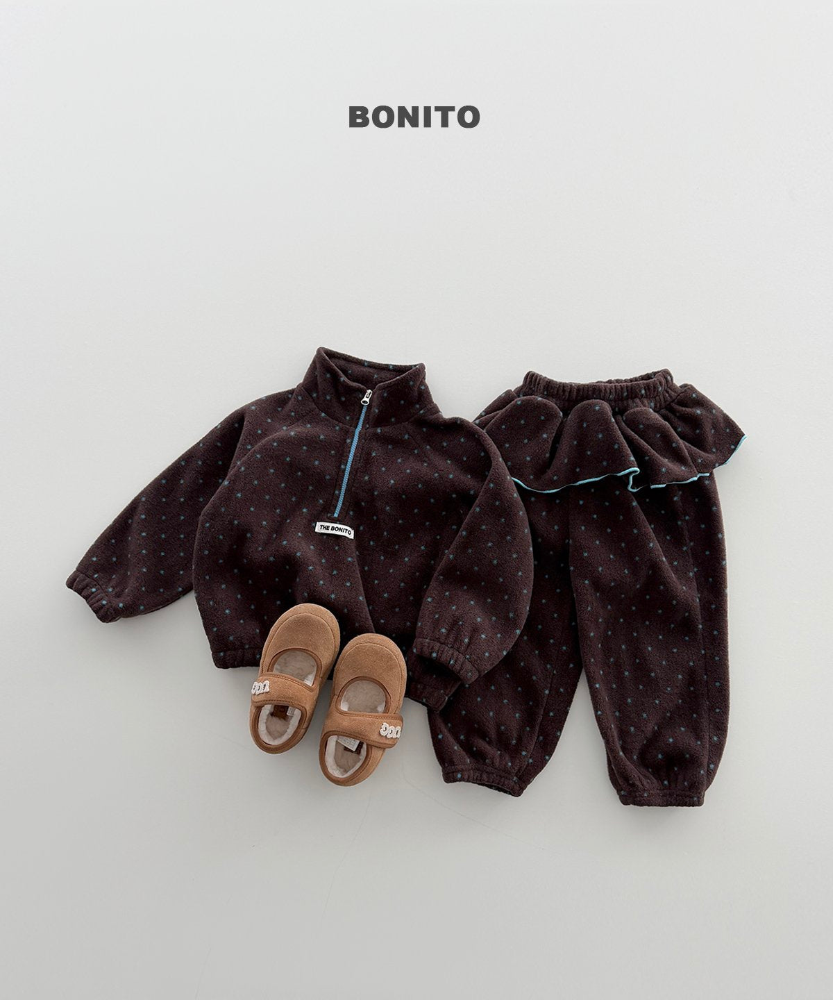 ［BONITO］dot frill half zip set