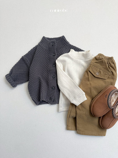 ［minirobe］waffle high-neck cardigan