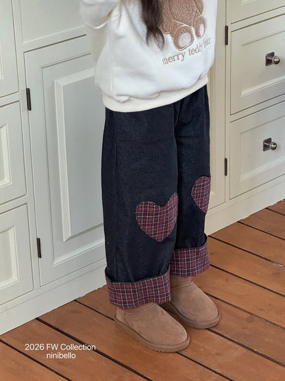 ［ninibello］love me check denim pants
