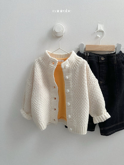 ［minirobe］waffle high-neck cardigan