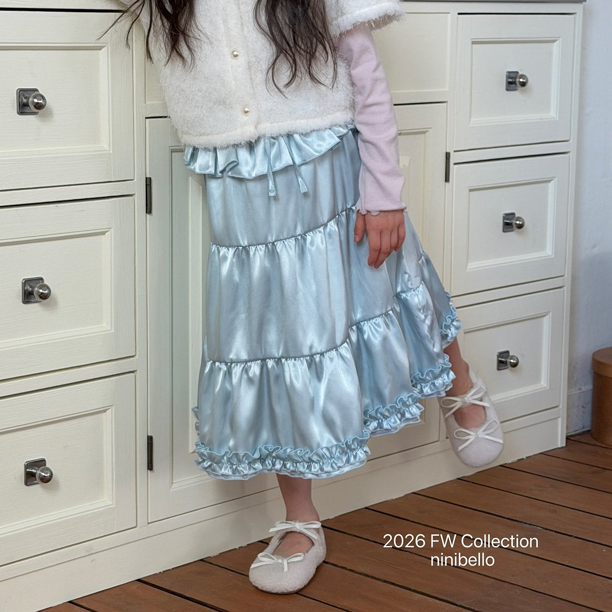 ［ninibello］bijou satin skirt