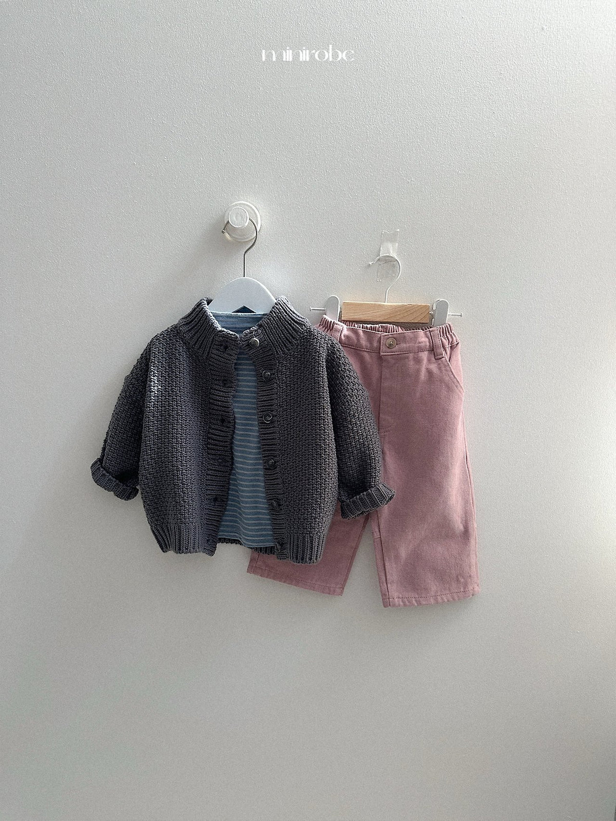 ［minirobe］waffle high-neck cardigan