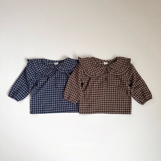［mimimarket］check frill collar blouse