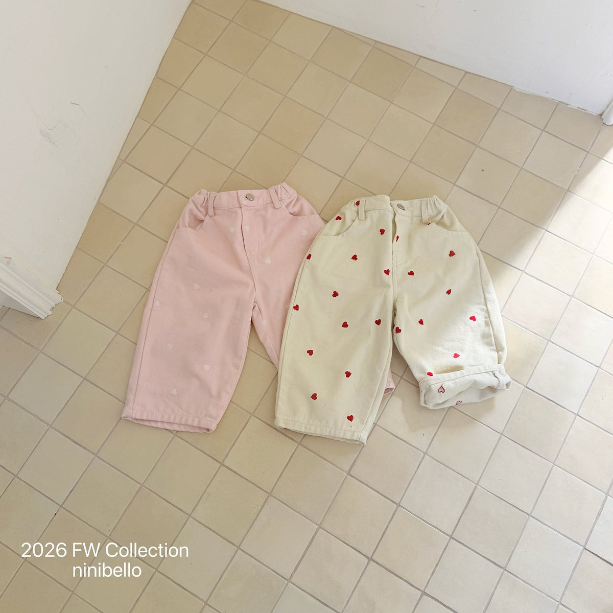 ［ninibello］milk heart embroidery pants