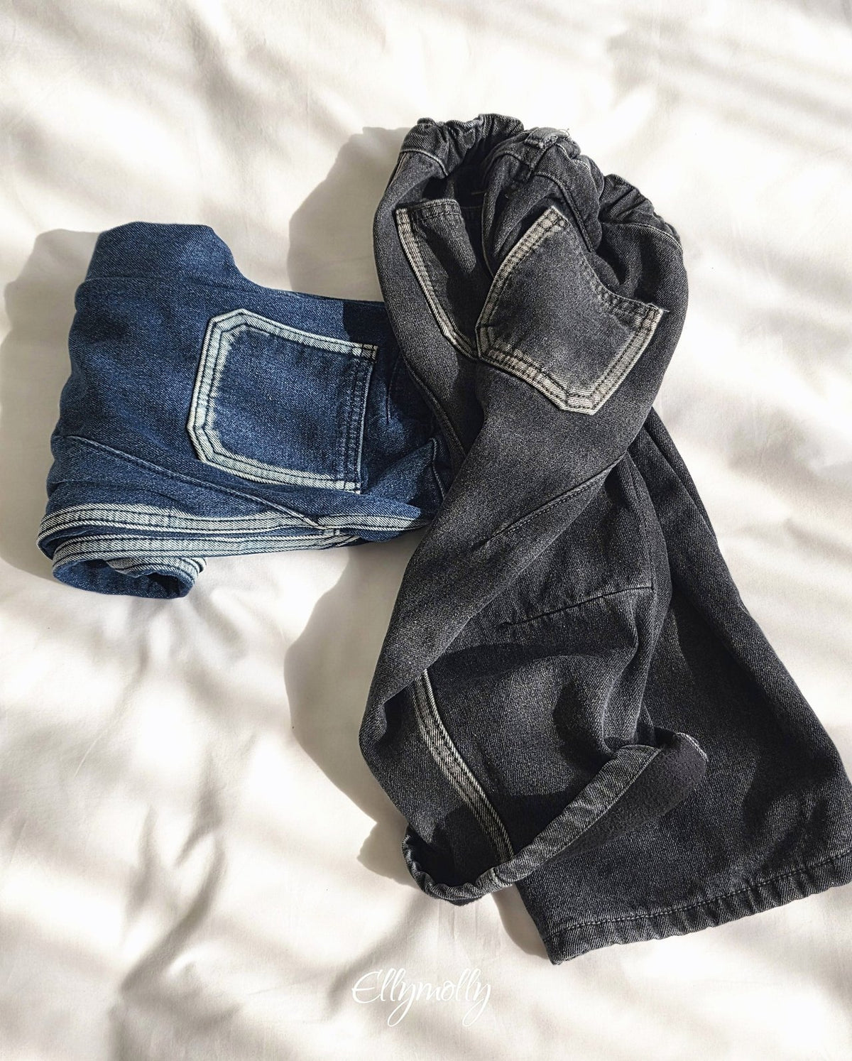 ［ellymolly］linework fleece denim pants