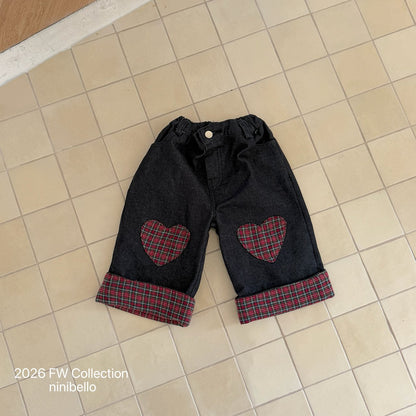 ［ninibello］love me check denim pants