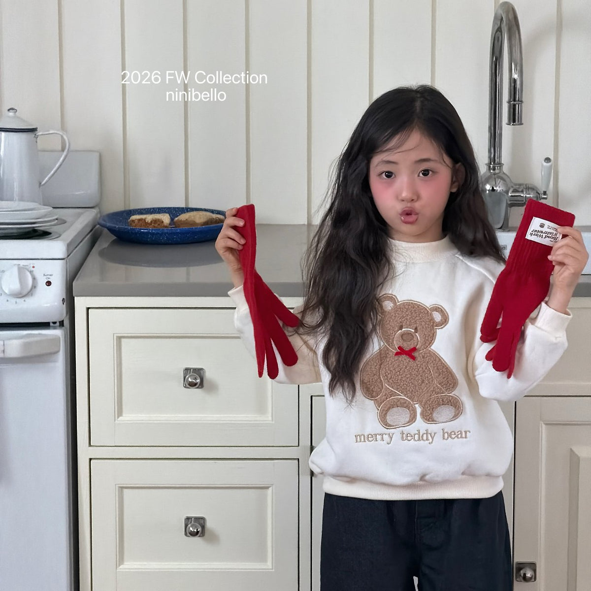 ［ninibello］teddy bear raglan sweatshirt
